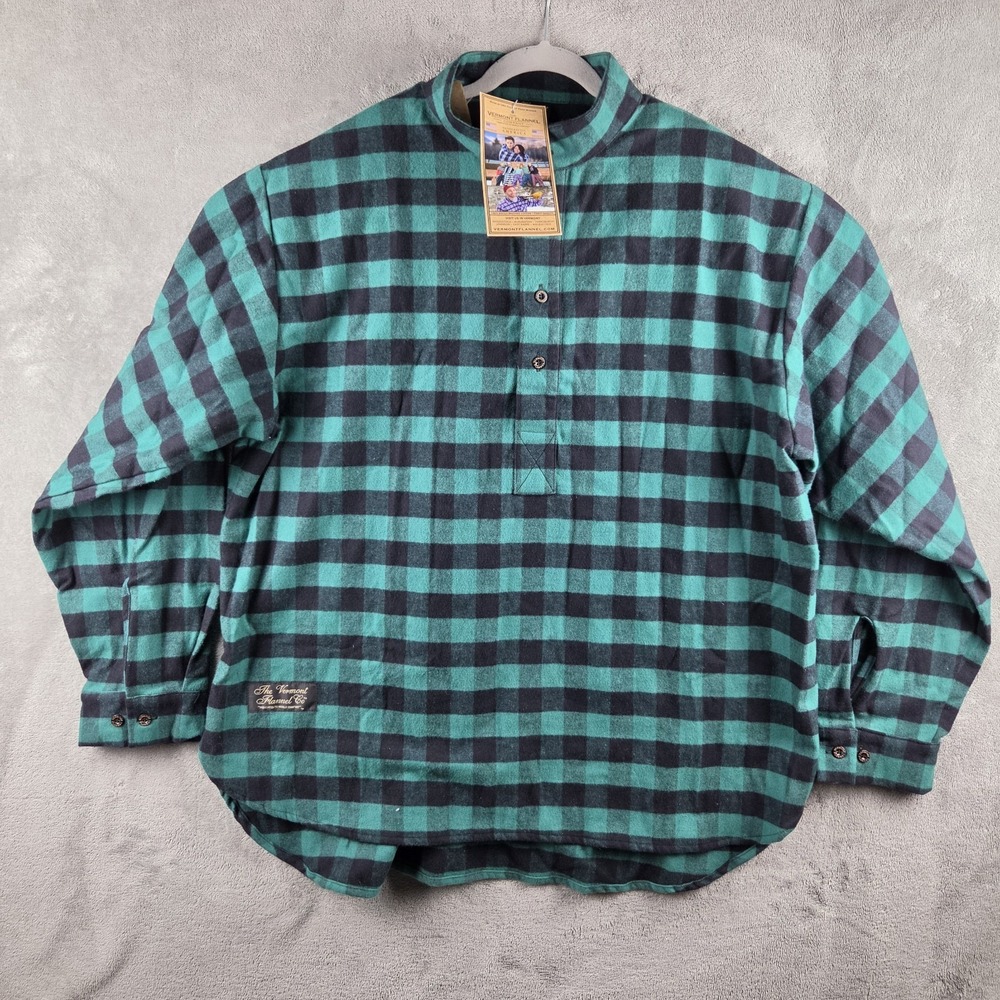 NWT Vermont Flannel Co Plaid Flannel Henley Green Buffalo Shirt Mens XL USA Made